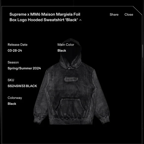 トップス Supreme MM6 Margiela Box Logo Sweatshirt Supreme x MM6 Maison Margiela Foil Box Logo Hooded